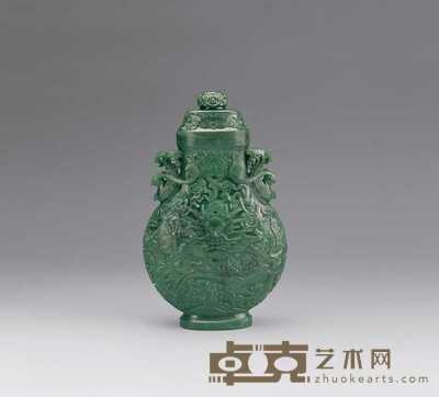 清 碧玉龙纹瓶 高21.5cm；宽12.8cm